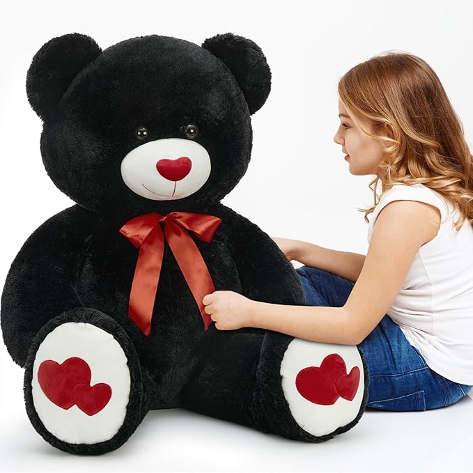 Tezituor Large Teddy Bear Stuffed Animal 47" - Big Teddy Bear with Love Red Heart - Giant Stuffed Bear Plush Toys for Kid Christmas Birthday - Valentines Bear Gift for Girlfriend, Black