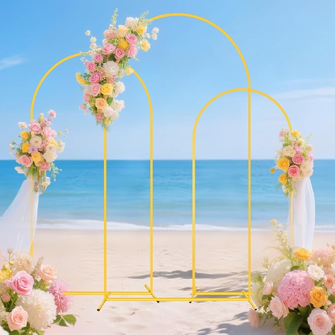 Metal Arch Backdrop Stand and Cover Set 7.2FT, 6.6FT, 6FT Arch Covers Stretchy Backdrop Set of 3 Wedding Arched Frame Balloon Wedding Arch Stand Cover for Birthday Party Baby Shower Decor
