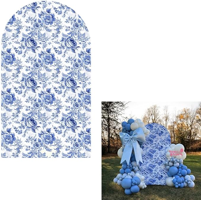 Blue Florasl Arch Backdrop Cover Baby in Bloom Baby Shower Decorations Arch Stand Spandex Covers Afternoon Tea Event Wedding Birthday Party Decors (2.2x5ft Cover,3857)