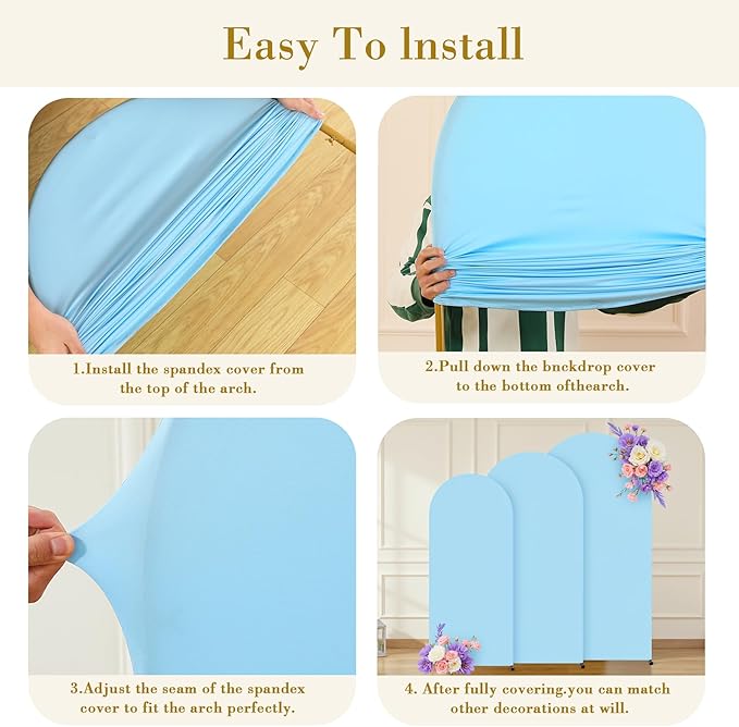Baby Blue Arch Cover 3 Set - 6FT, 6.6FT, 7.2FT Light Blue Arch Backdrop Cover Spandex Wedding Arch Stand Covers for Baby Shower Boy Birthday Party Wedding Banquet Photo Background Decorations