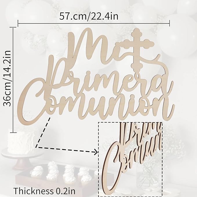Mi Primera Comunión Wooden Sign - Baptism And First Communion Decoration, Religious Events Party Photo Booth Props, My Christening (Mi Primera Wooden Sign +)