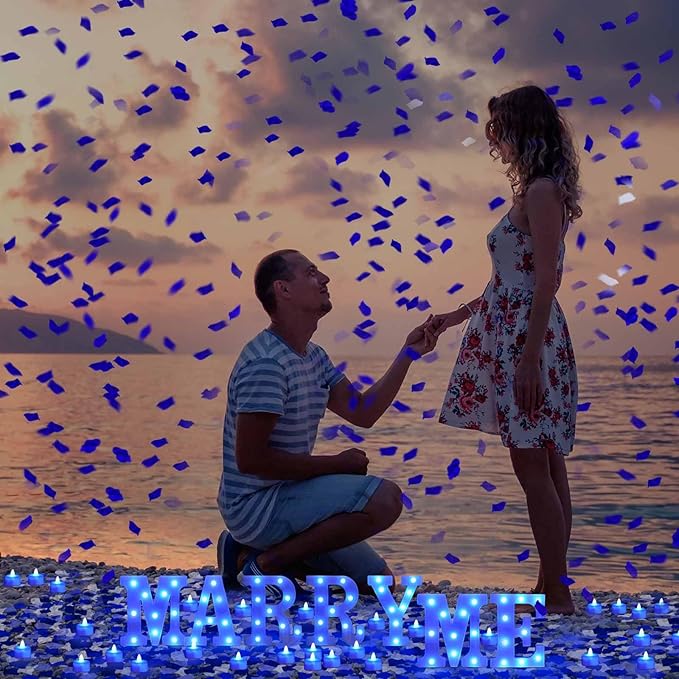 Hortsun Marry Me Light up Letters Proposal Decorations Will You Marry Me Sign Rose Petals 24 LED Candles Romantic Night Light for Proposal Engagement Wedding Anniversary Valentine's Day(Blue)