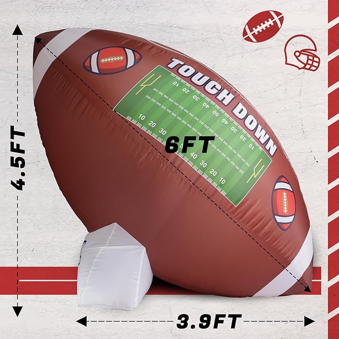 Icywye 6FT Large Football Party Decorations - Outdoor Football Inflatable Decor with Built-in LED Light - Indoor Football Themed Party Supplies Blow Up Decoration for Yard Birthday Holiday
