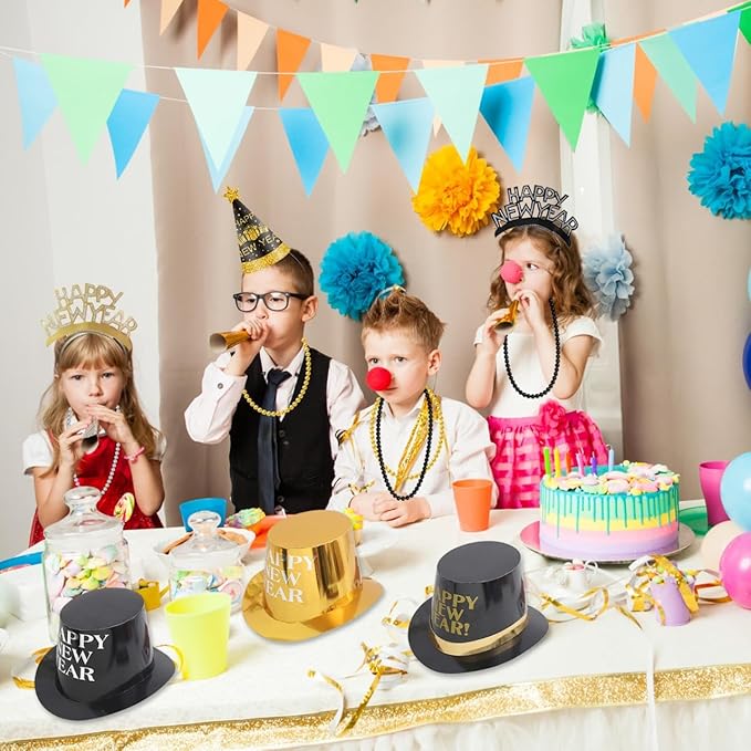 2026 New Year Decorations Set for 24 Guests - Hats, Headbands, Conical Hats, Beaded Necklaces, Noise Makers