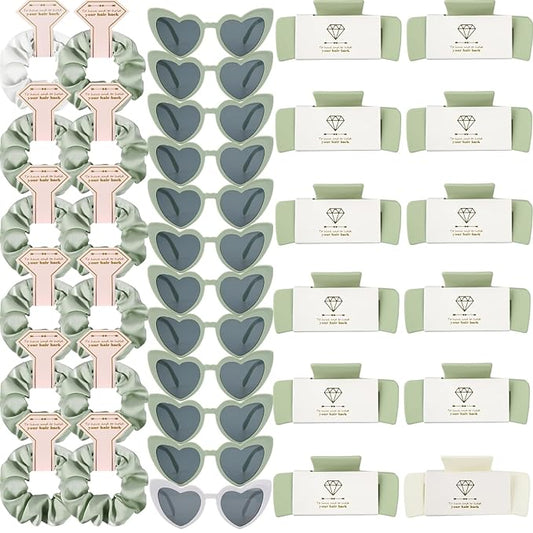 Bridesmaid Scrunchies Proposal Hair claws clips Set of 12 Bridal Shower heart sunglasses Gifts for Wedding Bachelorette Party Favors (36pcs White&Sage Green)