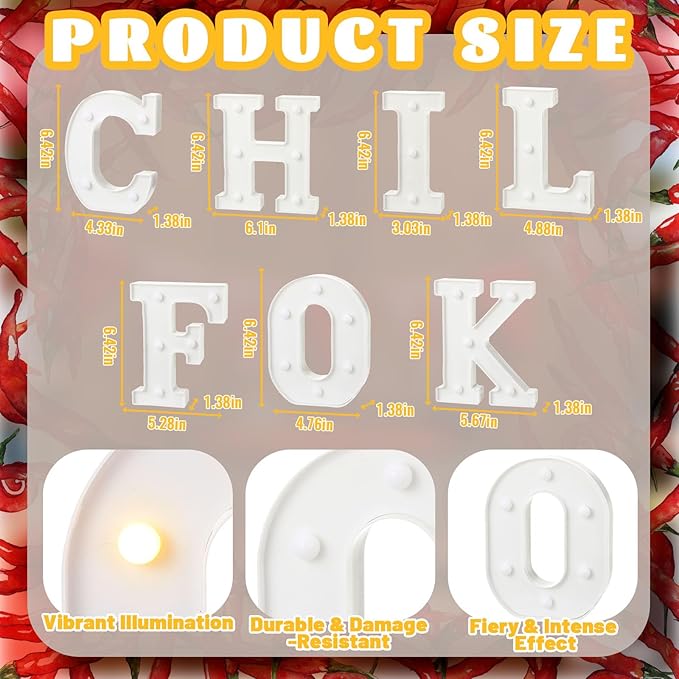 Honoson 12 Pcs Chili Cook off Party Decorations Chili Cook off LED Letter Lights Sign Table Centerpieces Decorations for Festival Mexican Fiesta Cooking Spicy Pepper Party Decoration