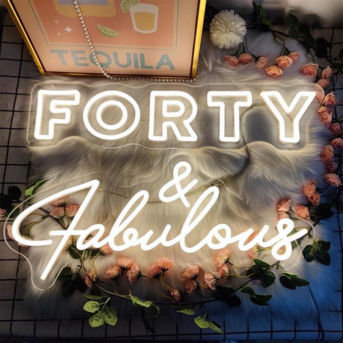 Forty and Fabulous Neon Sign,Forty Years Old LED signs for Wall Decor,Happy Birthday Neon Sign for Bedroom Wall with Dimmable Switch for Bedroom,Party,Christmas,Wedding Decoration,SIGNVIA,Size:40cm