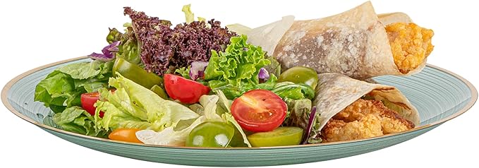 Restaurantware Plastic Plates 20 Pcs 10" Gold Rimmed Disposable Plates Heavy-Duty Green Translucent Rippled Plastic Dinner Servers for Party, Weddings, Salads, Desserts, and Appetizers