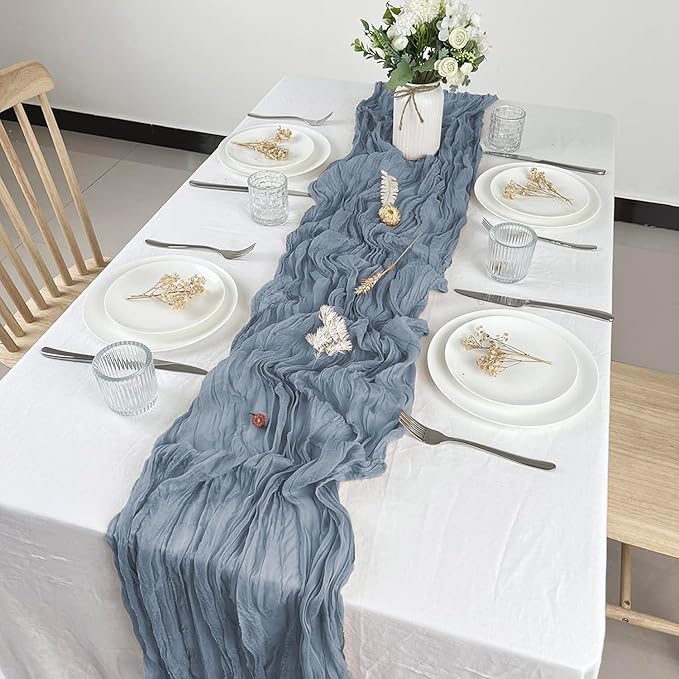 12 Pack Dusty Blue Cheesecloth Table Runner 10ft Boho Gauze Cheese Cloth Table Runner Rustic Sheer Runner 120 inch Long for Christmas Wedding Table Decorations