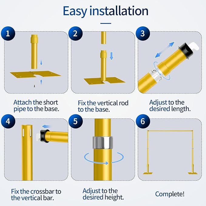 Pipe and Drape Backdrop Stand, 10x10ft Heavy Duty Adjustable Backdrop Frame with Metal Base, Background Holder for Parties Photography Wedding Photoshoot Decoration - Gold