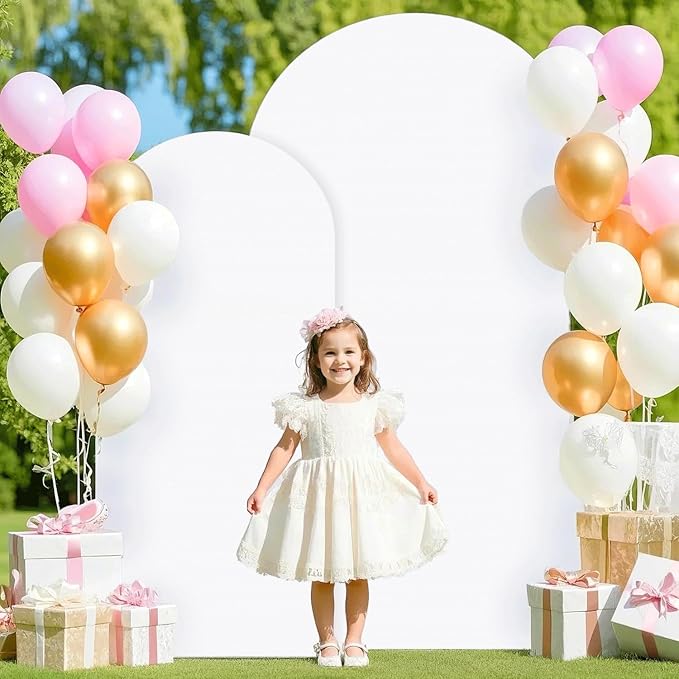 Wedding Arch Stand and White Spandex Arch Stand Cover Set 6FT 7.2FT Chiara Backdrop Stands and Arch Stand Covers Set of 2 for Bridal Baby Shower Birthday Party Banquet Decor