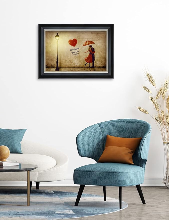 IPIC - Our First Kiss Personalized Framed Wall Art with Names and Date on, Giclee Prints with Solid Wood Frame, Customized Gift and Memorial Gifts for Wedding Anniversary.