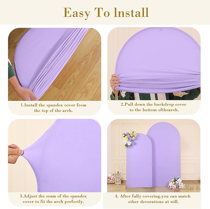 Beige and Lavender Photo Arch Backdrop Cover Set of 2 Spandex 7.2ft and 6ft Arch Covers Stretchy Backdrop Baby Shower Arch Stand Covers for Girls Birthday Party Wedding Banquet Background