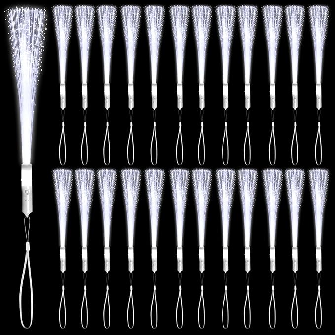 48 PCS White Glow Fiber Wands Sticks LED Light Wands 3 Modes Flashing Fiber Optic Light Rod Bulk Fiber Optic Wands for Wedding July 4th Halloween Christmas