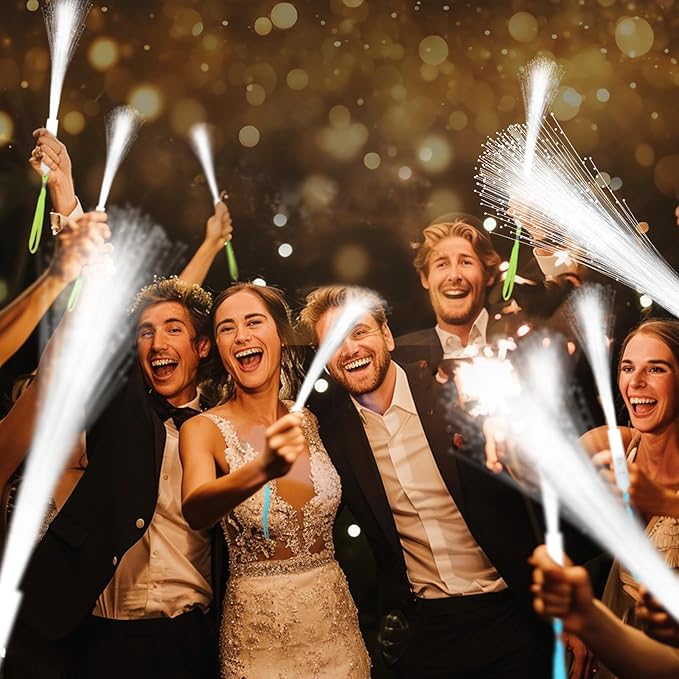 200 PCS White LED Fiber Optic Wands, Glow Sticks for Wedding, Bar DJ, Halloween & New Year