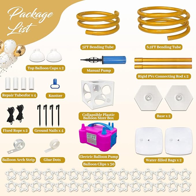 OurWarm Balloon Arch Kit with Balloon Pump Electric, 8.2FT & 5FT Gold Half Balloon Arch Stand with Base, Free Bending Arch Frame Backdrop for Wedding Birthday Party Baby Shower Graduation Decoration