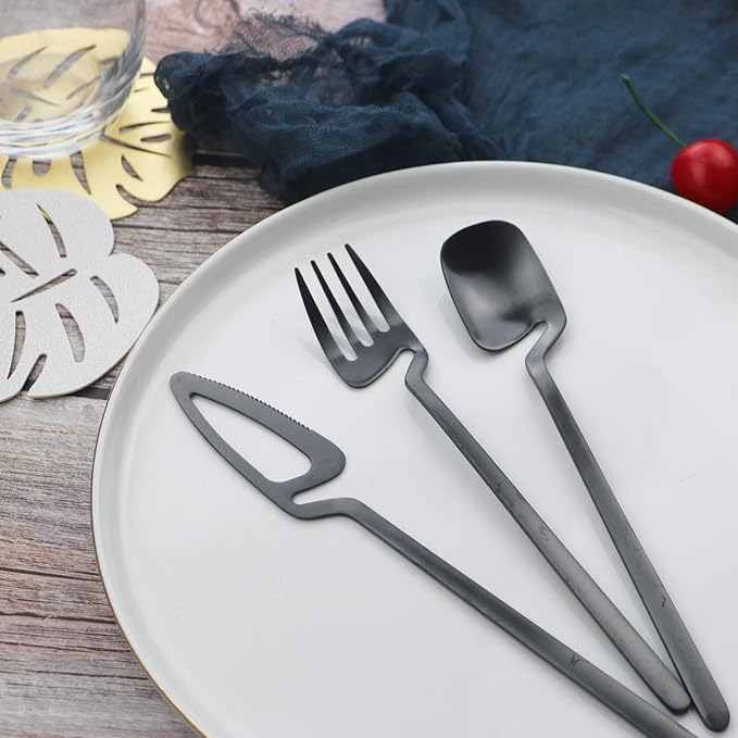 JASHII Flatware Set 32-piece Silverware Set Matte Finished Cutlery Set Service for 8 Include Knife/Fork/Spoon/Coffee spoon Dishwasher Safe (Black)