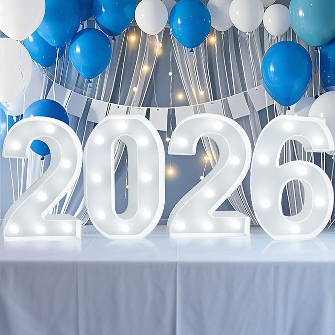 Pooqla Light Up Numbers 2026, Giant Marquee Numbers for New Year Decorations, 2026 Graduation Decorations for High School Seniors College Class of 2026 Party Classroom Decoration, Cool White