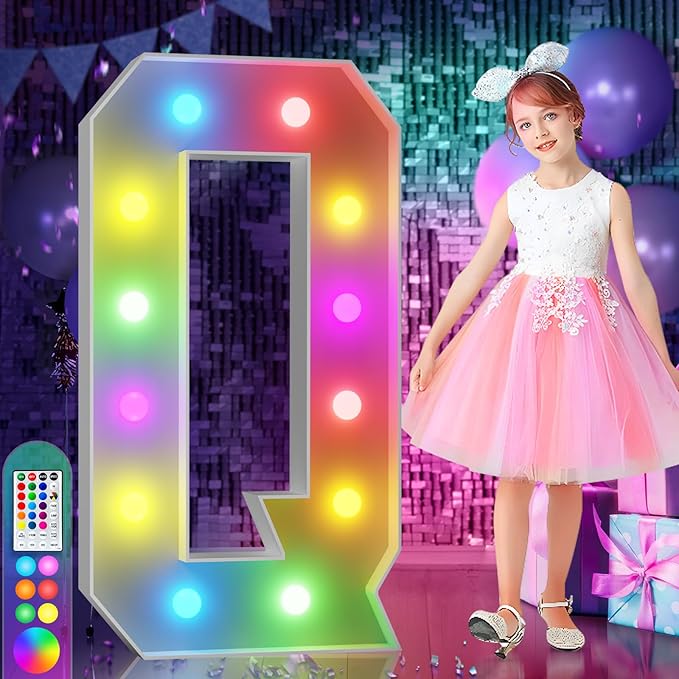 imprsv 4FT Colorful Marquee Letters Q, 18 Colors Large Light up Letters Alphabet Sign with Remote, Large Marry Me Sign, Birthday Party Decorations Anniversary Wedding Decoration