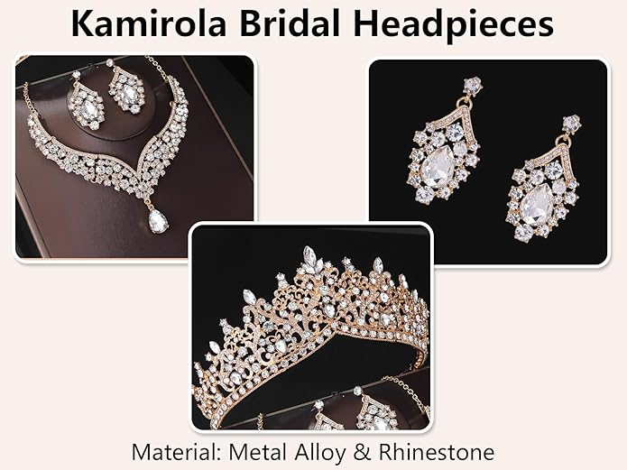 Kamirola Tiaras and Crowns for Women,Tiaras Earrings Necklace, Crystal Bridal Jewelry Set, Costume Party Halloween Prom Pageant Jewelry for Women TR80
