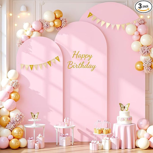 Pink Arch Cover 3 Set - 6FT, 6.6FT, 7.2FT Pink Arch Backdrop Cover Spandex Wedding Arch Stand Covers for Birthday Party Baby Shower Girls Bridal Shower Wedding Banquet Photo Background Decorations