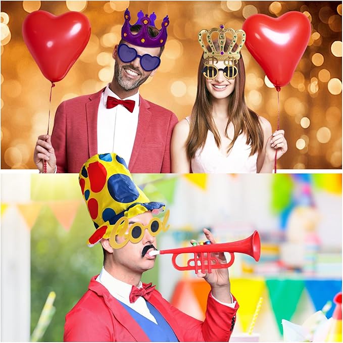 24 Funny Hats and Glasses For Photo Booth Props, 12 Assorted Crazy Party Hats, 12 Funny Party Sunglasses, Novelty Hat, Dress Up Costume Hat Accessories, Silly Hats & Novelty Glasses for Adults