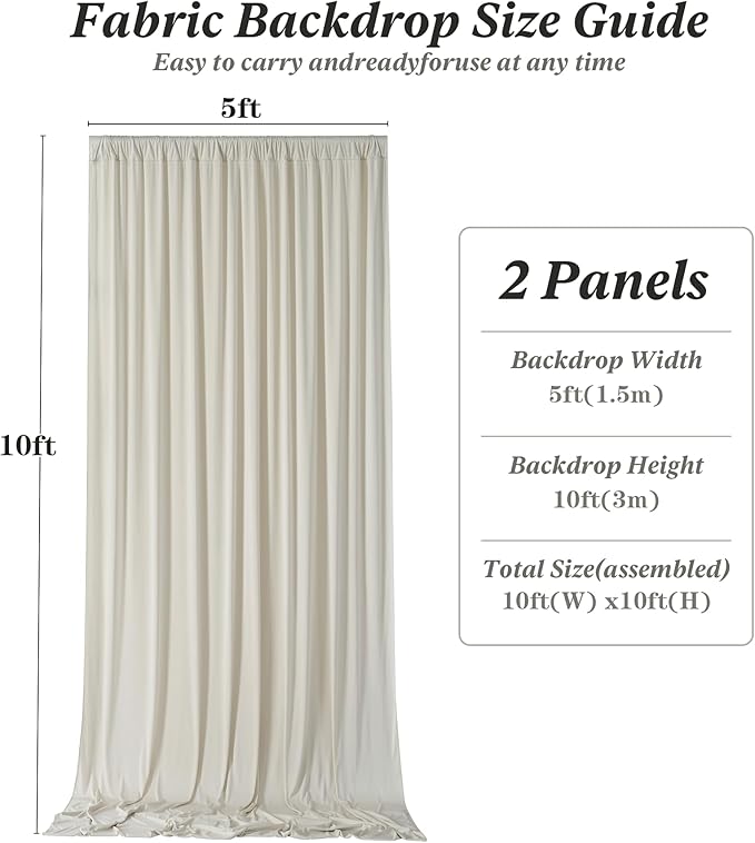 10 ft x 10 ft Wrinkle Free Beige Backdrop Curtain for Parties, 2 Panels 10ft Polyester Beige Photo Backdrop Drapes for Graduation Birthday Wedding Party Stage Curtains