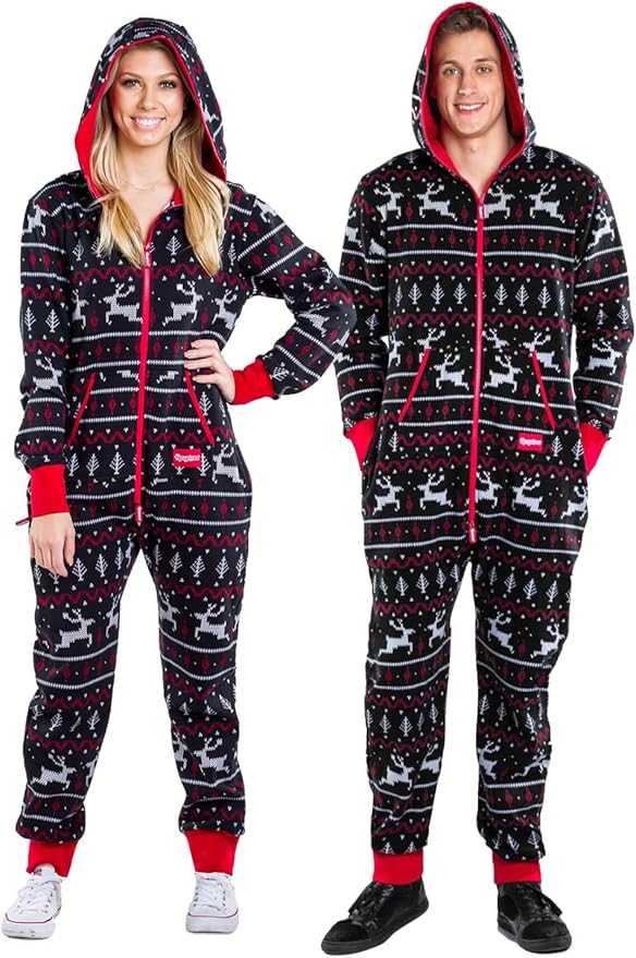 Tipsy Elves Christmas Onesies for Adults - Comfy Unisex Matching Holiday Jumpsuits with Convenient Pockets
