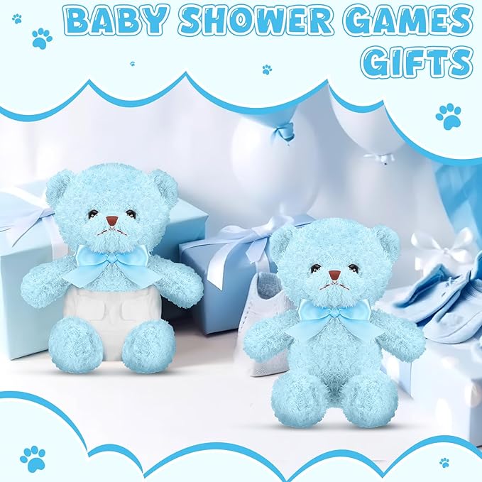 6 Sets Bear Blindfolded Diaper Changing Baby Shower Games Baby Dolls Diapers for Bridal Shower Gender Reveal Games Prizes Gifts for Adults Boys Girls (Blue)