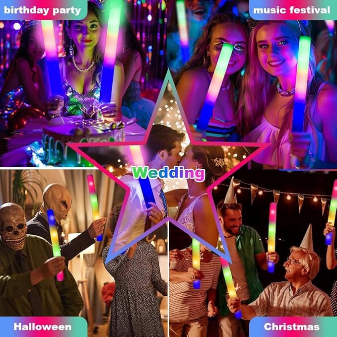 103PCS Light Up Foam Sticks,LED Glow Sticks Bulk Party Pack with 3 Modes Colorful Flashing,Glow in The Dark Party Supplies,Glow Sticks Bulk for Wedding,Halloween,Birthday,July 4th,Concert
