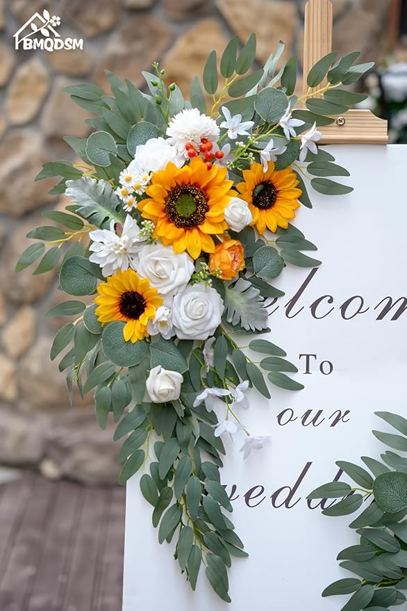 Wedding Arch Faux Flowers Set of 2 Greenery Garland for Wedding Decor Ceremony and Reception Backdrop Decoration (Sunflower)