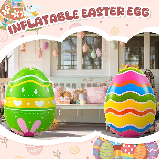 Liliful 2 Pcs 40inch Giant Easter Inflatables PVC Decorations Standing Blow up Colorful Easter Egg Rabbit Bunny Outdoor Decor for Holiday Party Yard Indoor Outdoor Garden Lawn (Wave Heart)
