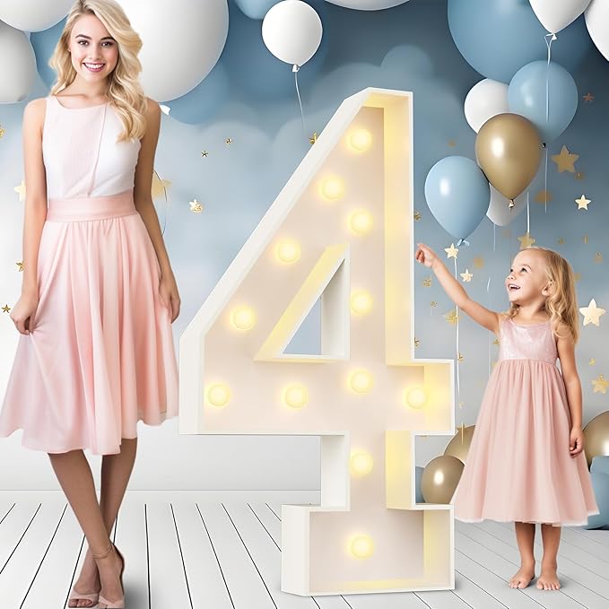 Ledido 4FT Marquee Light Up Numbers 4, Easy to Assemble Marquee Numbers 4 Feet Tall for Indoor & Outdoor Events, Large Lighted Number for Birthday Graduation Baby Shower Anniversary Party Decorations
