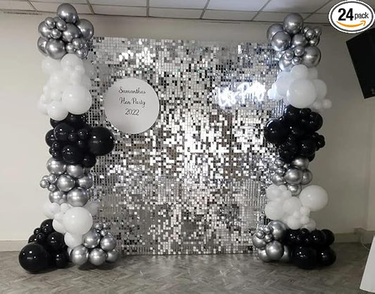 Shimmer Wall Backdrop - 24pcs Decorations Panel | Wedding, Birthday, Anniversary, Engagement & Bridal Shower Party Decor Panel (Silver)