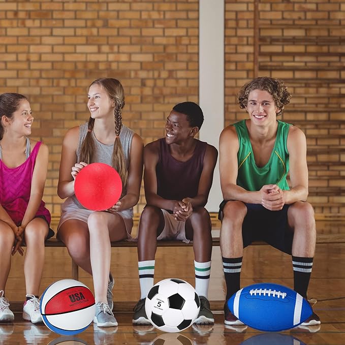 Deekin 12 Pcs Assorted Sport Ball Set Official Size Basketball Football Volleyball Soccer Baseball Playground Ball with Bag and Pump for Youth Adult Gifts