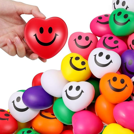 Zubebe 48 Pcs 2.76'' Valentine's Day Heart Stress Balls Heart Shaped Smile Face Ball Stress Relief Balls Valentines Day Gifts for Staff Kids Adults Party Favors School Reward(Multicolor)