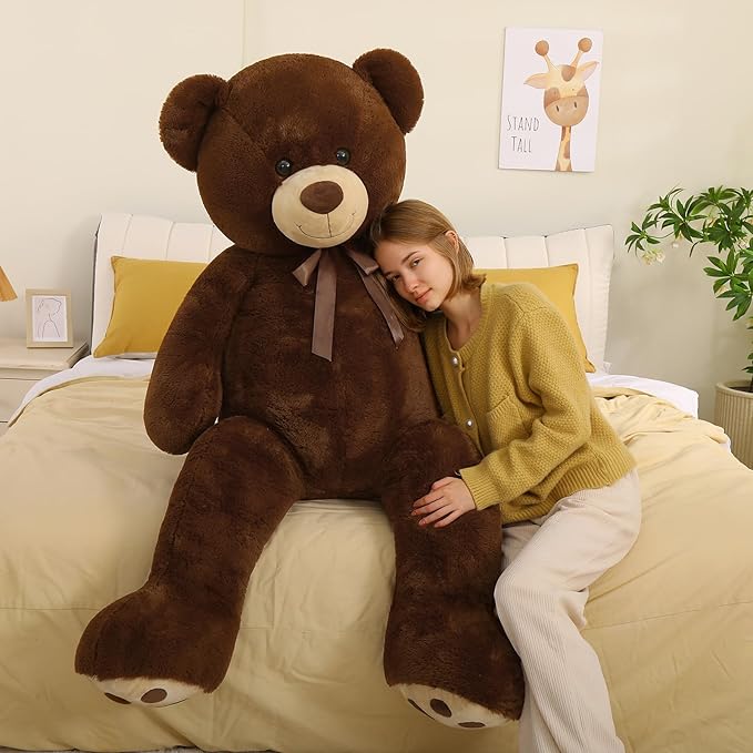 Tezituor Big Teddy Bear 5ft, Fluffy Life Size Giant Stuffed Animal, Cute Embroidered Paws Plush Gift for Kids, Girlfriend, Boyfriend, Valentines, Dark Brown