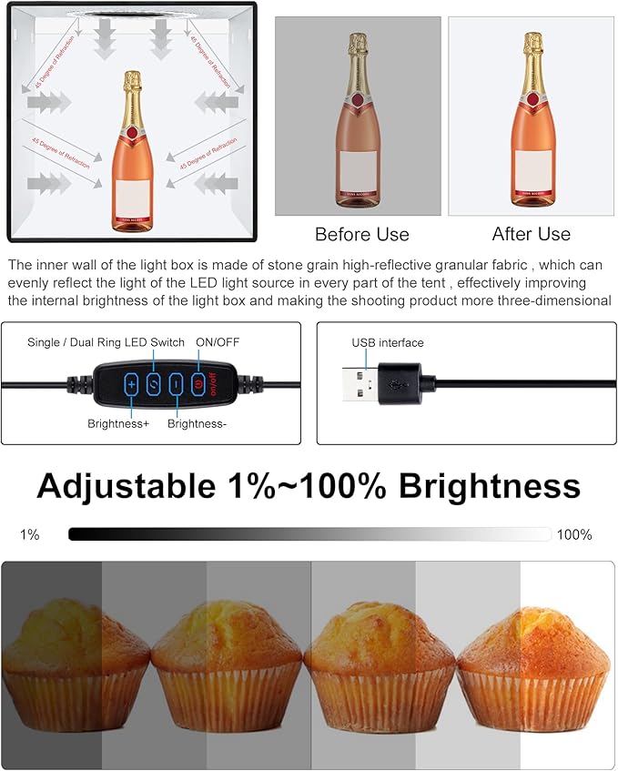 PULUZ Foldable Photo Studio Light Box 30x30x30cm Portable Mini Shooting Tent Kit with LED Ring Light, CRI97, 6 Color Backdrops & Dimmable Lighting for Jewelry, Product Photography, Online Sellers