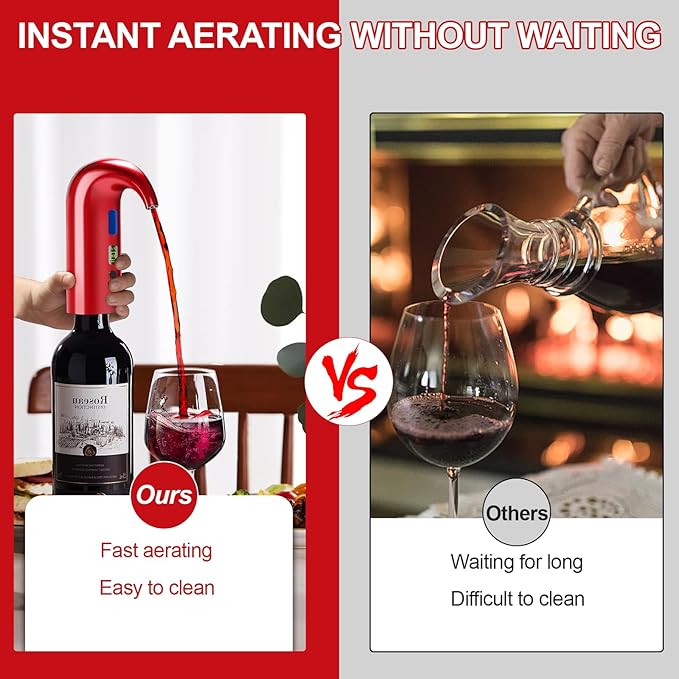 2026 Valentines Day Gifts, Electric Wine Aerator, One-Touch Automatic Wine Decanter for Red & White Wine, Wine Dispenser, Wine Pourer, Wine Gifts for Wine Lovers (Red)