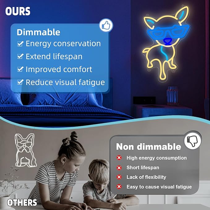 Dog Neon Sign for Wall Decor, 14.4x9.7 Inch Dog LED Light Sign for Birthday Party Home Decorations for Beauty Bar Coffee Shop Logo, Congrats Birthday Gifts for Children Warm White