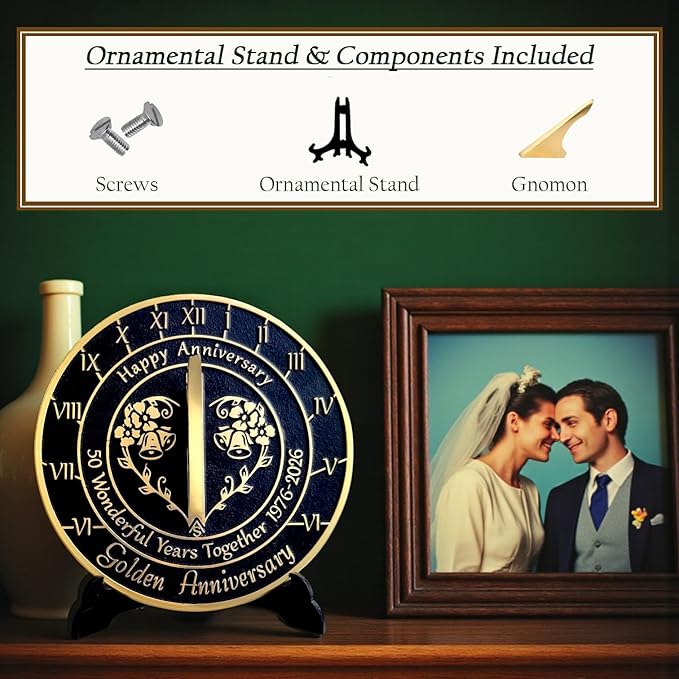 Anniversary Sundial Gift for 50th Golden Wedding Anniversary in 2026 - Recycled Metal Home Decor Or Garden Present Idea - Handmade in UK for Him, Her Parents Or Couples 50 Year Celebration