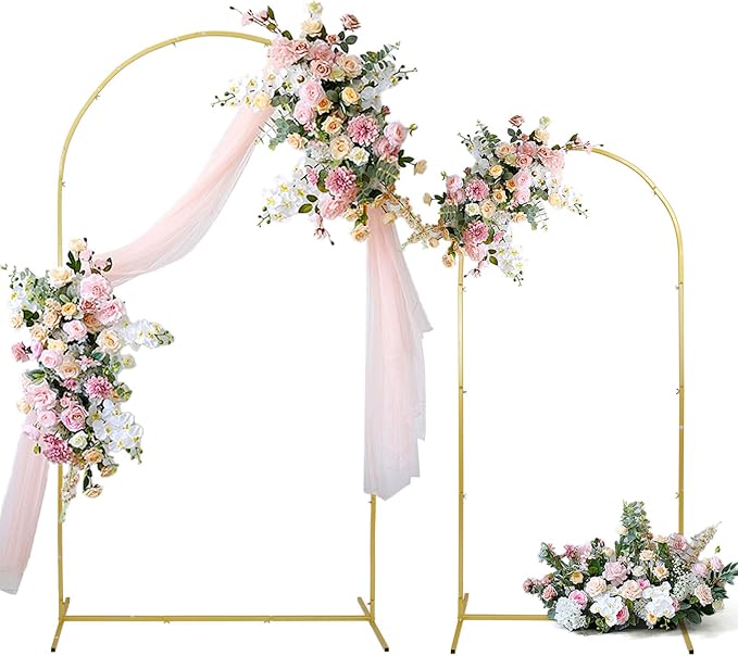 Metal Arch Backdrop Stand Set 7.2FT, 6.6FT, Gold Wedding Arch Frame with 6 U-Clips – Sturdy Rust-Proof Balloon Arch Stand for Wedding Ceremony, Baby Shower, Birthday Party, Indoor/Outdoor Decor