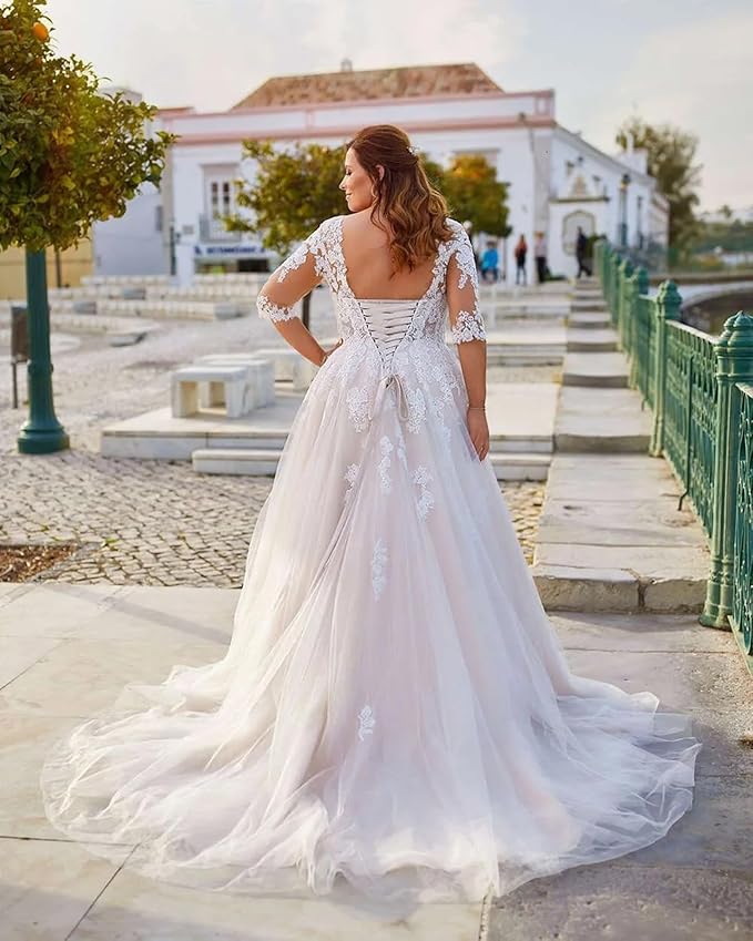 Plus Size Wedding Dresses for Bride Long Sleeve Wedding Bridal Gowns with Lace Appliques Off Shoulder Bride Dress