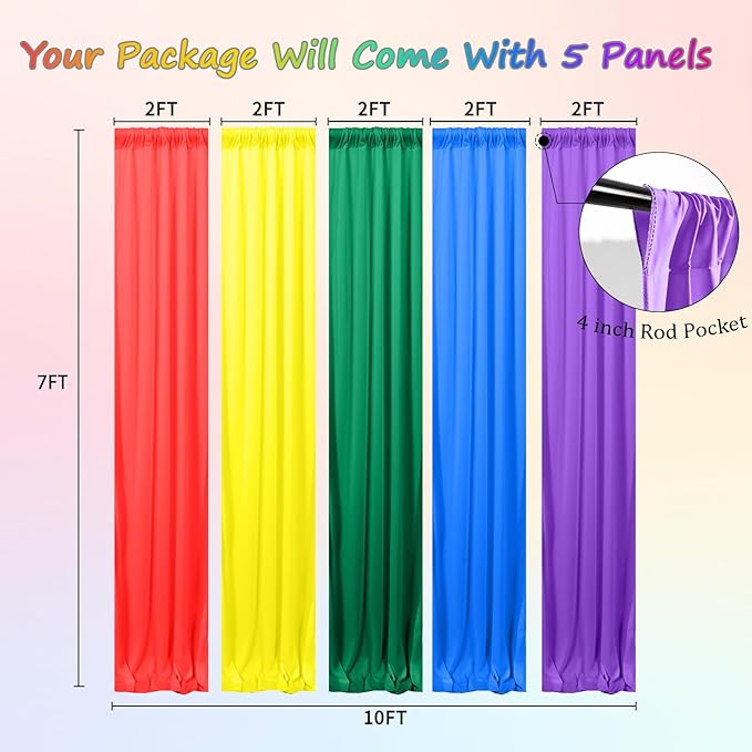 10x7FT Rainbow Backdrop Curtains, Wrinkle-Free Polyester Fabric with Rod Pockets, Colorful Party Decoration for Weddings, Birthdays, Engagements,Graduation and Holiday Photo Booth Props