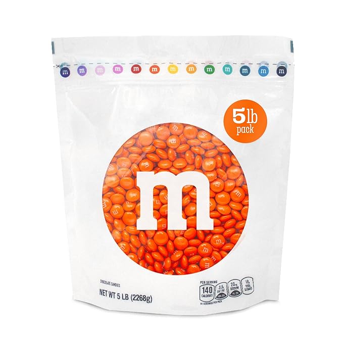M&M’S WORLD Orange Milk Chocolate Candy, 5lbs of M&M'S in Resealable Pack for Candy Bars, Halloween Trick or Treat Favors, Birthday Parties, Dessert Tables & DIY Party Favors