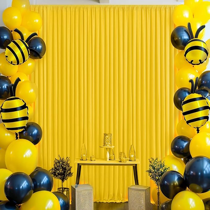 40×10 ft Yellow Wrinkle Free Backdrop Curtain for Party, 8 Panels 5×10ft Soft Silky Polyester Photo Backdrop Drapes Curtains for Wedding Birthday Themed Parties Baby Shower Photography Backgrounds