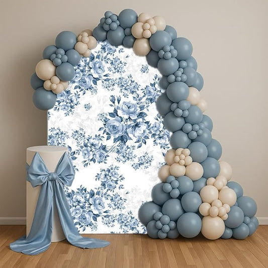 Arch Backdrop Cover Baby in Bloom Baby Shower Arch Stand Spandex Fabric Cover Blue Flowers Floral Pink Bows Girls Birthday Party Baptism Decorations (3.3X6.5ft,G-3856)