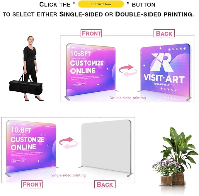 17x8 FT Custom Tension Fabric Backdrop Banner Stand, HD Banner Printing Online Design Tension Fabric Display Stand, Large Portable Trade Show Display Booth for Business, Corporate, Wedding, Mall