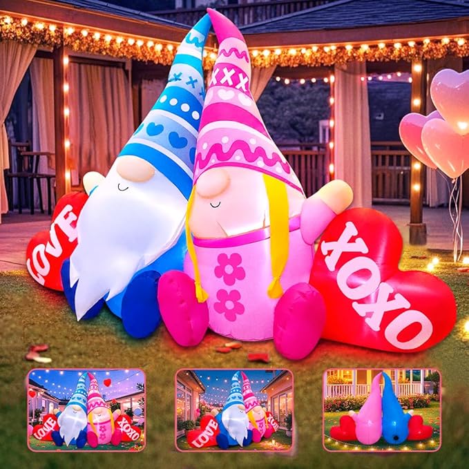 KOOY 5.5FT Valentine Inflatables Outdoor Decorations Valentine Day Blow up Yard Decoration Outdoor Inflatable Gnomes Love Heart with Light for Anniversary Valentine's Day Party Yard Decor