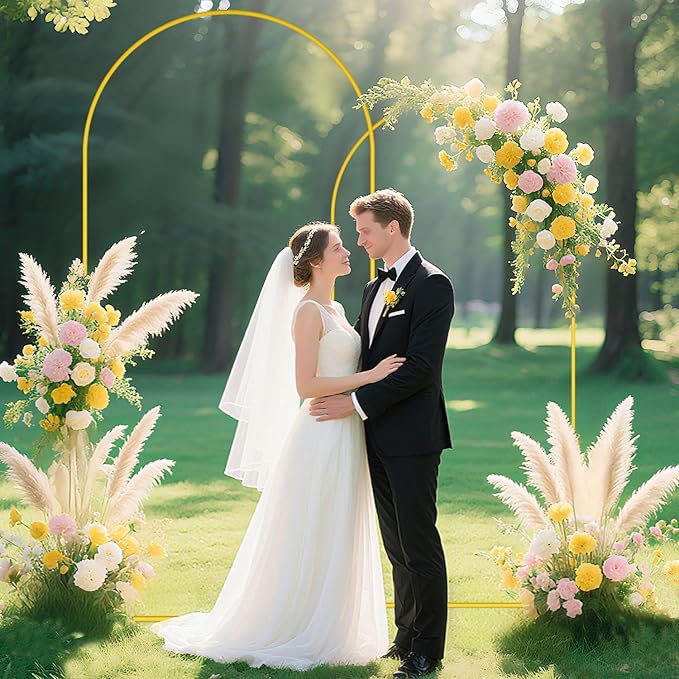Arch Stand and Cover Set of 2 Metal Arch Backdrop Stand with White Arches Cover Spandex 7.2 and 6FT Wedding Arched Stands Backdrop for Birthday Bridal Baby Shower Celebration Party Decoration